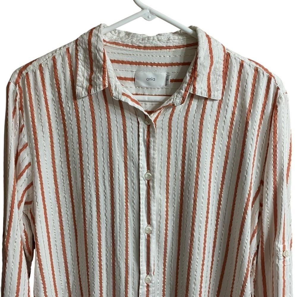 Onia Striped Button Down Swim Cover Up Small Shirt Dress Beach Resort White Red - Picture 6 of 13